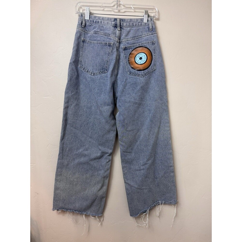 Skinny Fries High Rise Wide Leg Jeans Large Logo Skater Size 3 Y2K 90's - Picture 4 of 8